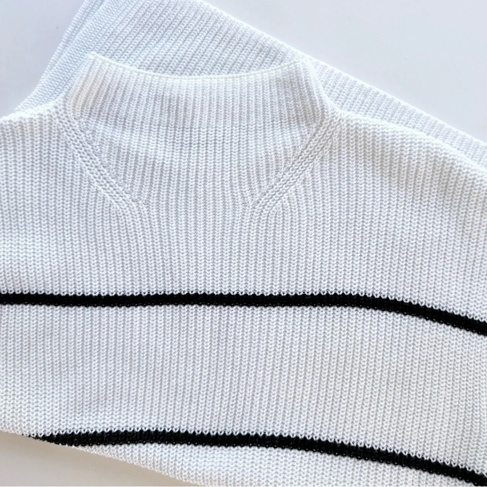Rails Etta Sweater Vest - Sleeveless Knit Pullover Mock Neck Ivory Navy Stripe M